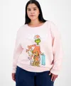 Love Tribe Trendy Plus Grinch Crewneck Long-sleeve Sweatshirt In Pink