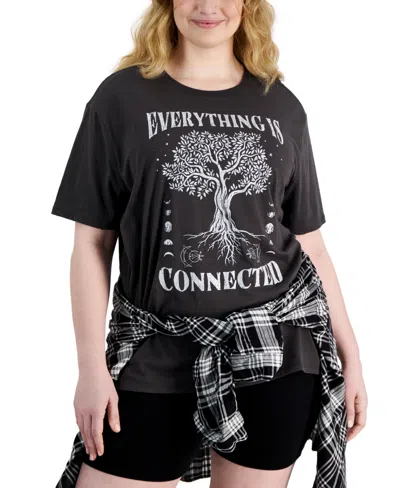 Love Tribe Trendy Plus Size Everything Is Connected Tree Tee In Raven