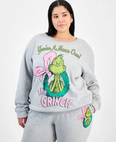 Love Tribe Trendy Plus Size Grinch Wreath Graphic Sweatshirt In Gray