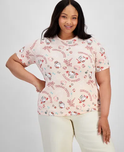 Love Tribe Trendy Plus Size Hello Kitty Adventure T-shirt In Cloud Pink