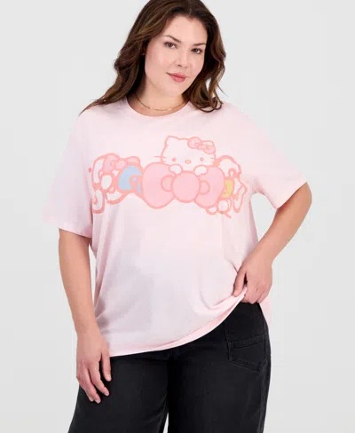 Love Tribe Trendy Plus Size Hello Kitty Bow Graphic Print T-shirt In Silver