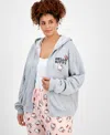 Love Tribe Trendy Plus Size Hello Kitty Bow Graphic Zip-up Hoodie In Gray