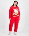 Love Tribe Trendy Plus Size Hello Kitty Holiday Sweatshirt Hello Kitty Holiday Sweatpants In Red