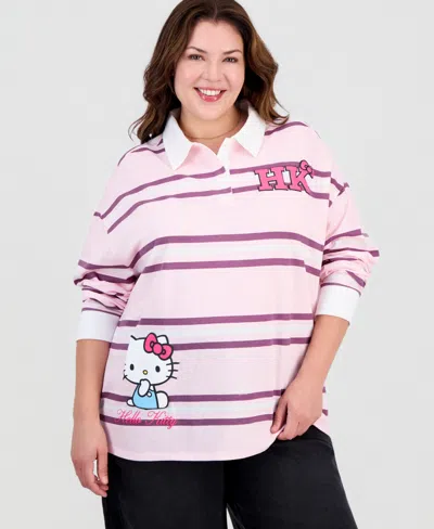 Love Tribe Trendy Plus Size Hello Kitty Striped Rugby Shirt In Multi