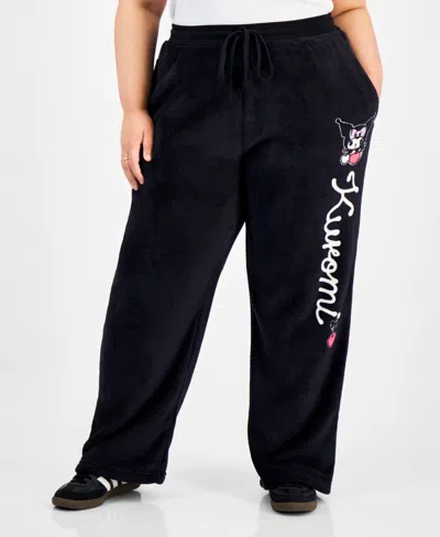 Love Tribe Trendy Plus Size Kuromi Fleece Drawstring Pants In Black