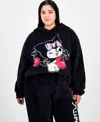 Love Tribe Trendy Plus Size Kuromi Fleece Pullover Hoodie In Black