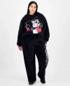 Love Tribe Trendy Plus Size Kuromi Fleece Pullover Hoodie Kuromi Fleece Drawstring Pants In Black
