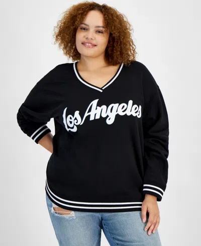 Love Tribe Trendy Plus Size Los Angeles Long-sleeve Sweatshirt In Black