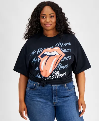 Love Tribe Trendy Plus Size Rolling Stones Graphic Print Crewneck Cotton T-shirt In Black