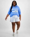 Love Tribe Trendy Plus Size Snoopy Running Club Half Zip Sweatshirt Striped Boxer Shorts In Provence