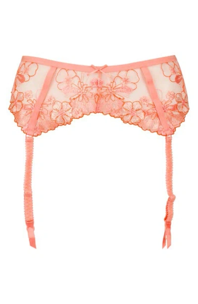 Love, Vera Floral Embroidered Garter Belt In Pink