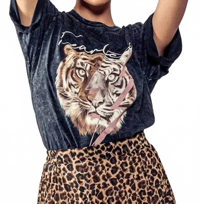 Love Vintage Betty Tiger Oversized Top In Black Washed In Multi