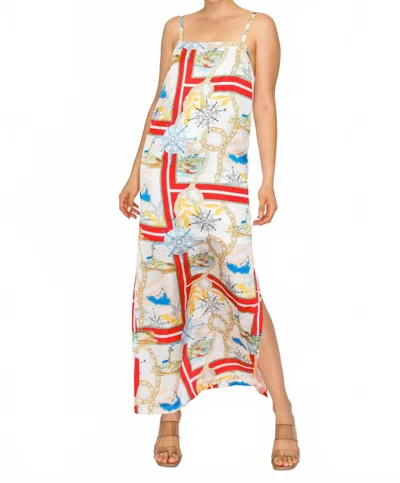 Love Wednesday Atlantic Satin Scarf Midi Dress In Red In Gray