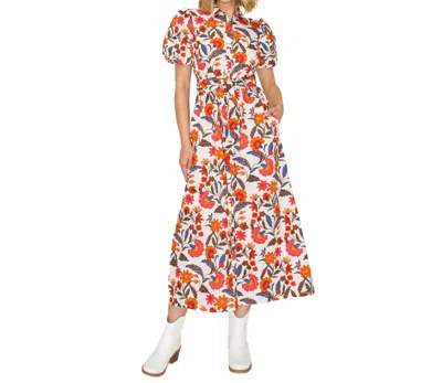 Love Wednesday Belted Midi Shirt Dress In Jacobean Print In Multi