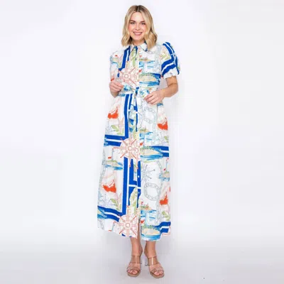 Love Wednesday Button Down Midi Dress In Blue In Multi
