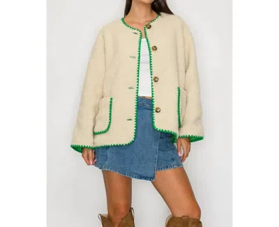 Love Wednesday Clover Button Down Jacket In Cream/green In Brown