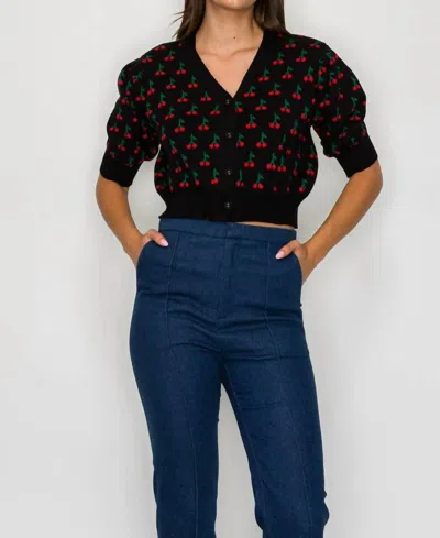 Love Wednesday Cute As Cherry Crop Sweater In Black