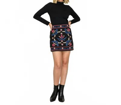 Love Wednesday Embroidered Floral Mini Skirt In Midnight Garden In Multi