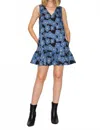 Love Wednesday Flower Patch Jacquard Dress In Dark Denim In Multi