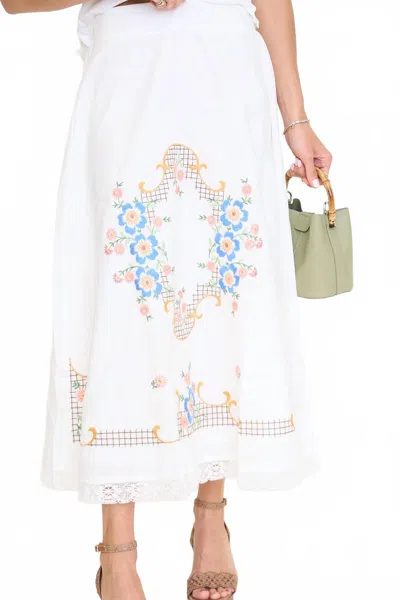 Love Wednesday Heirloom Garden Embroidered Midi Skirt In White