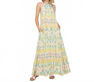 Love Wednesday Jungle Halter Maxi Dress In Lemon Yellow In Multi