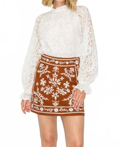 Love Wednesday Montana Embroidery Mini Skirt In Chesnut In Brown