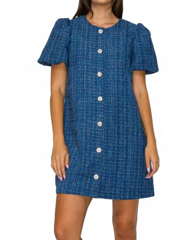 Love Wednesday Rodeo Drive Boucle Dress In Denim Blue In Multi
