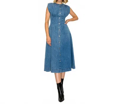 Love Wednesday Timeless Button Down Midi Dress In Denim In Blue