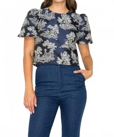 Love Wednesday Toile Jacquard Pattern Top In Blue In Multi