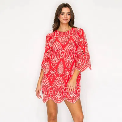 Love Wednesday Valencia Embroidered Mini Dress In Red & White