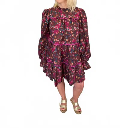 Love Wednesday Wild Flower Print Cotton Mini Dress In Burgundy In Brown