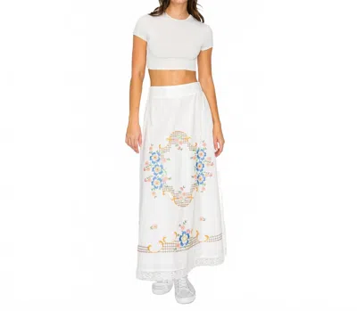 Love Wednesday Women's Heirloom Garden Embroidered Midi Skirt In White