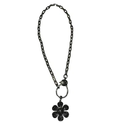 Love Women's Pave 3d Flower Necklace In Black