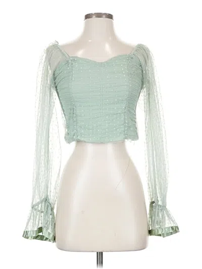 Pre-owned Love X Design Long Sleeve Top Green Sweetheart Neckline Tops