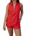 Love You Bunches Athena Front Zip-up Halter Romper In Red In Red