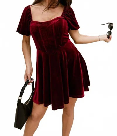 Love You Bunches Jordyn Velvet Mini Dress In Burgundy In White