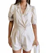 Love You Bunches Kristin Linen Short Sleeve Romper In Oatmeal In White