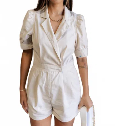 Love You Bunches Kristin Linen Short Sleeve Romper In Oatmeal In White