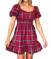 Love You Bunches Phoebe Check Short Puff Sleeve Mini Dress In Red Multi In Multi