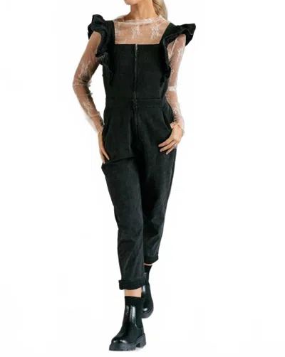 Love You Bunches Sabrina Denim Sleeveless Jumpsuit In Black