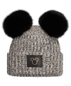 LOVE YOUR MELON WOMEN'S LOVE YOUR MELON MICKEY MOUSE BLACK OUTLINE SPECKLED CUFFED KNIT HAT WITH DOUBLE POM
