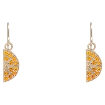 Pre-owned Love Zoelle Fine Jewelry 14k Gold Pavé Citrine Orange Slice Dangle Earrings