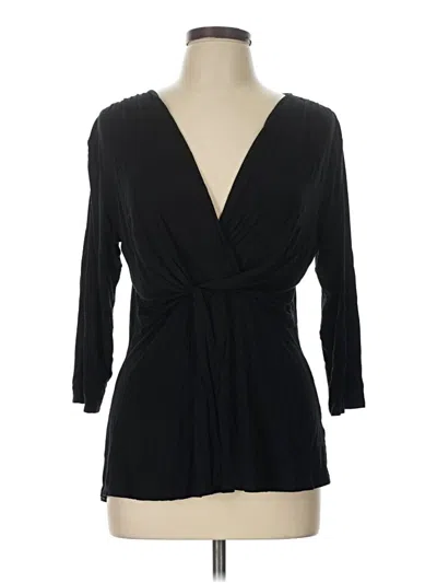 Pre-owned Loveappella 3/4 Sleeve Top Black Plunge Neckline Tops