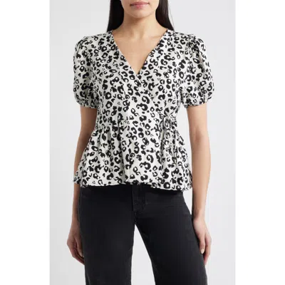 Loveappella Animal Print Wrap Top In Multi
