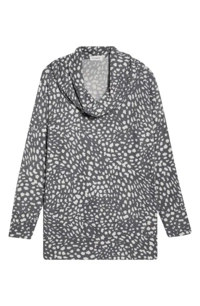 Loveappella Animal Spot Hacci Knit Cowl Neck Tunic In Gray