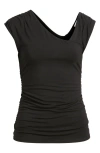 Loveappella Asymmetric Drape Top In Black