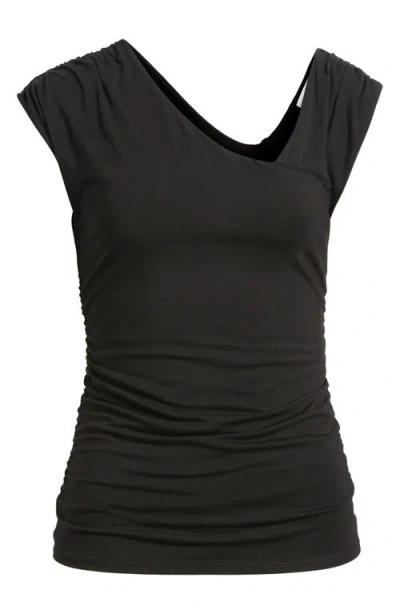 Loveappella Asymmetric Drape Top In Black