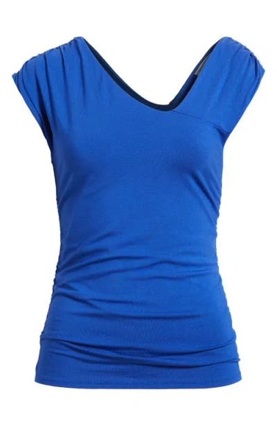 Loveappella Asymmetric Drape Top In Royal