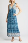 Loveappella Border Print Sleeveless Jersey Maxi Dress In Multi