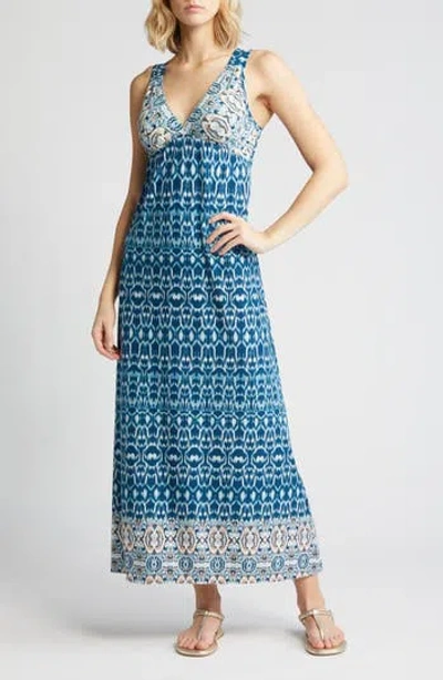 Loveappella Border Print Sleeveless Jersey Maxi Dress In Multi